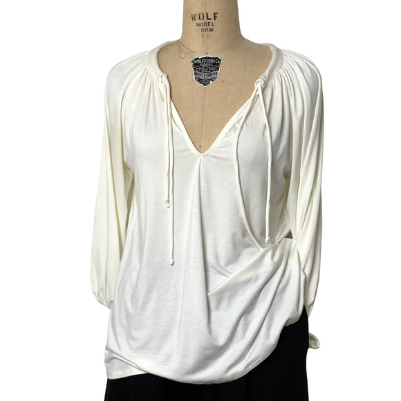 Rachel Pally Top Jersey Knit Ivory Blouse the Mei Ties all year shirt sz S to XS - Picture 1 of 7